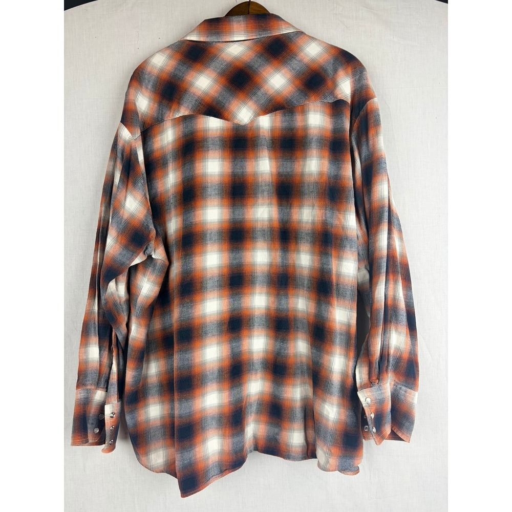Plains Western Wear Mens 3X Pearl Snap Shirt Orange Navy Plaid Long Sleeve Yoke - Picture 8 of 13